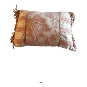 Vintage Lumbar Fringed Rose/Mauve Tones Brocade Damask Jaquard Pillow 42x14"